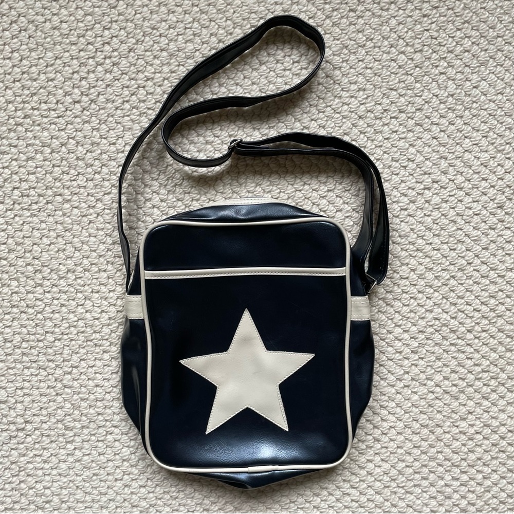 Retro blue vinyl bag with star design